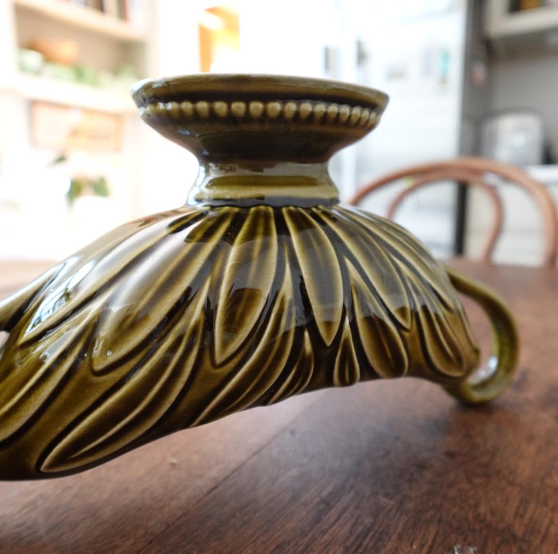 Vintage DevonWay Ceramic Centerpiece Vase: Mid-Century Modern Green Footed Planter