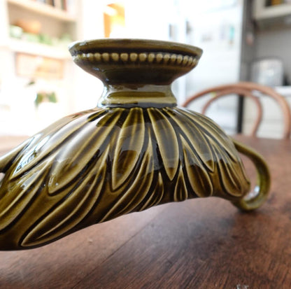 Vintage DevonWay Ceramic Centerpiece Vase: Mid-Century Modern Green Footed Planter