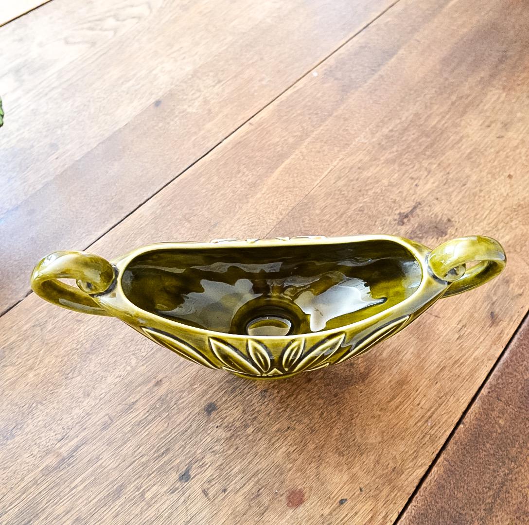 Vintage DevonWay Ceramic Centerpiece Vase: Mid-Century Modern Green Footed Planter