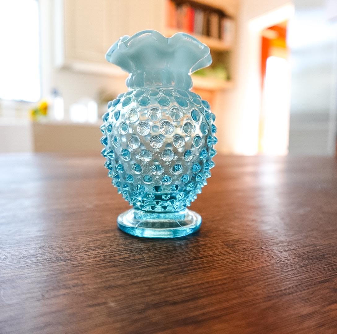 Vintage Fenton Blue Hobnail Vase: Mid-Century Ruffled Art Glass