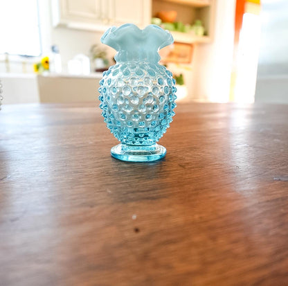 Vintage Fenton Blue Hobnail Vase: Mid-Century Ruffled Art Glass