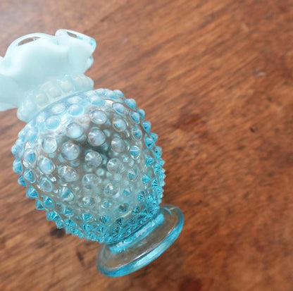 Vintage Fenton Blue Hobnail Vase: Mid-Century Ruffled Art Glass