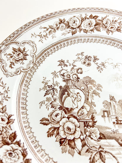 Antique Brown Transferware Plate – “Parma” by Livesley Powell & Co, Victorian Staffordshire