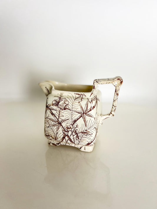 Antique Transferware Creamer: Brown Bamboo Motif, Victorian Staffordshire