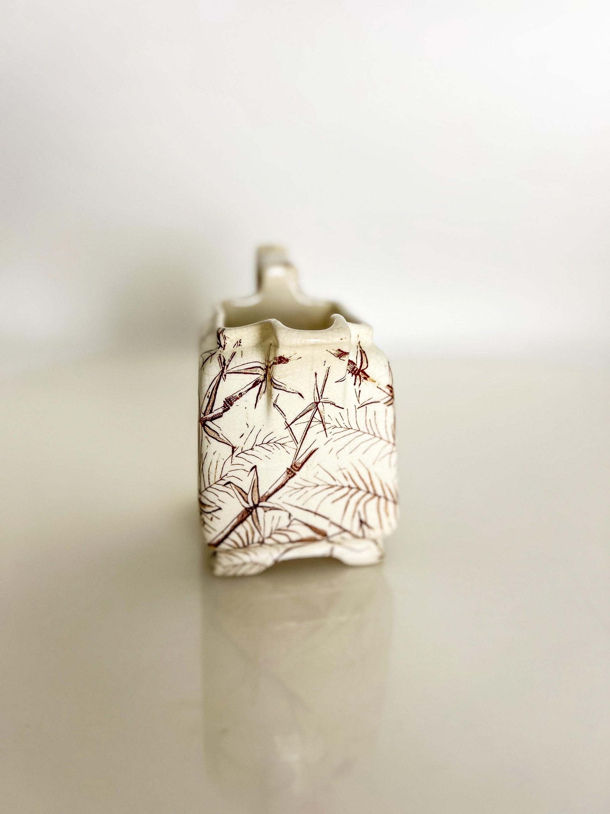 Antique Transferware Creamer: Brown Bamboo Motif, Victorian Staffordshire