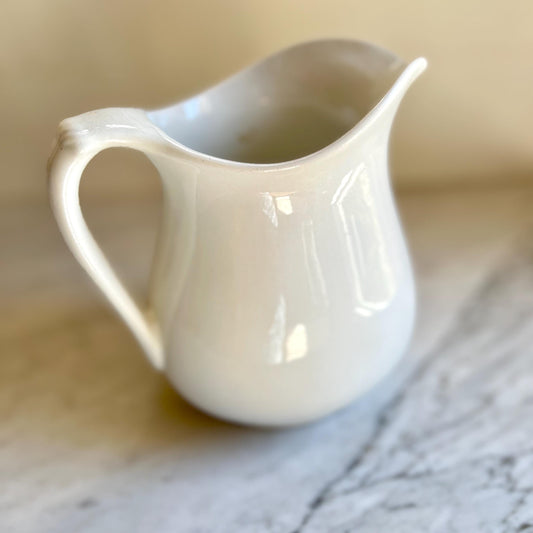 Vintage White Ironstone Pitcher: Large Farmhouse Vase, HR Wyllie, USA Made