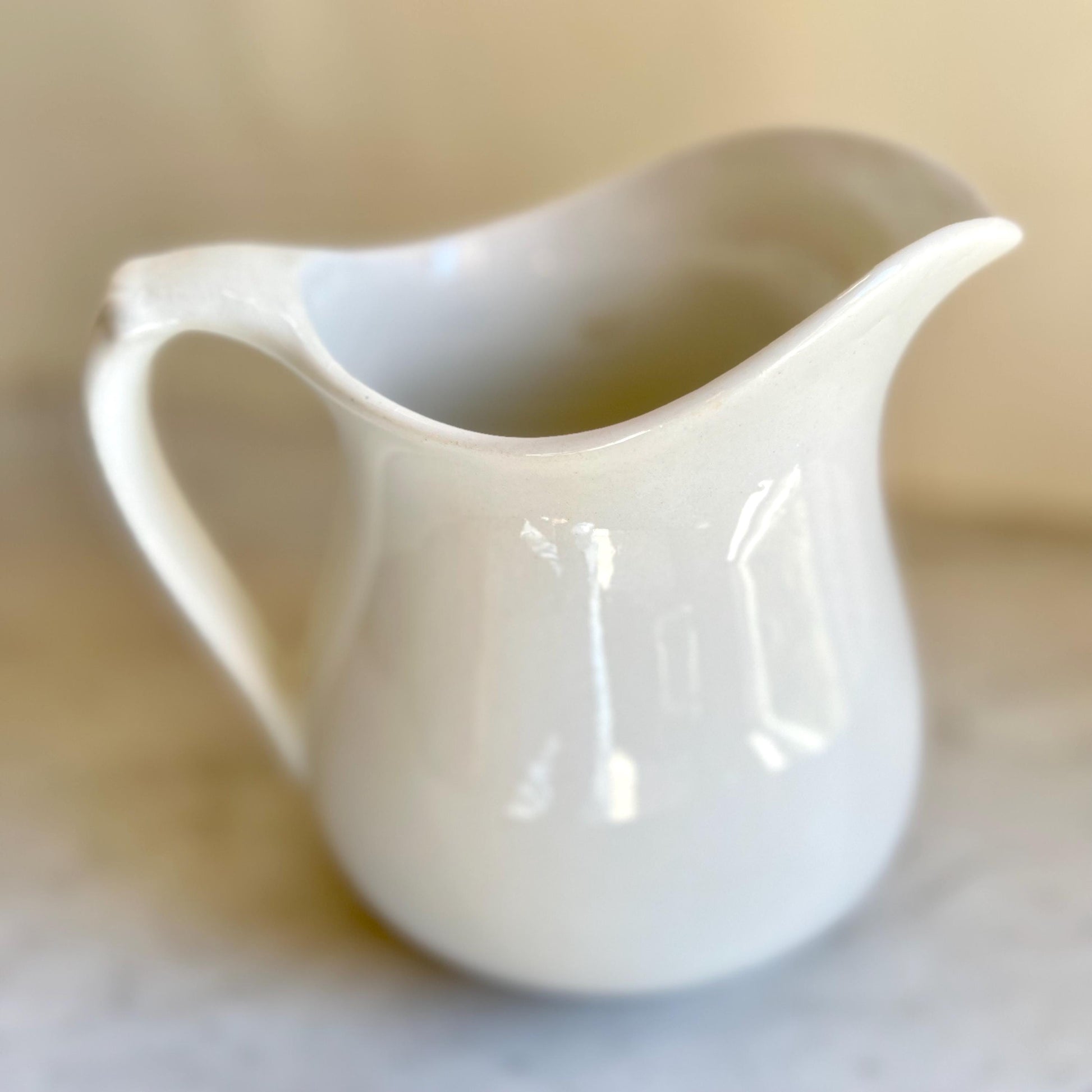 Vintage White Ironstone Pitcher: Large Farmhouse Vase, HR Wyllie, USA Made
