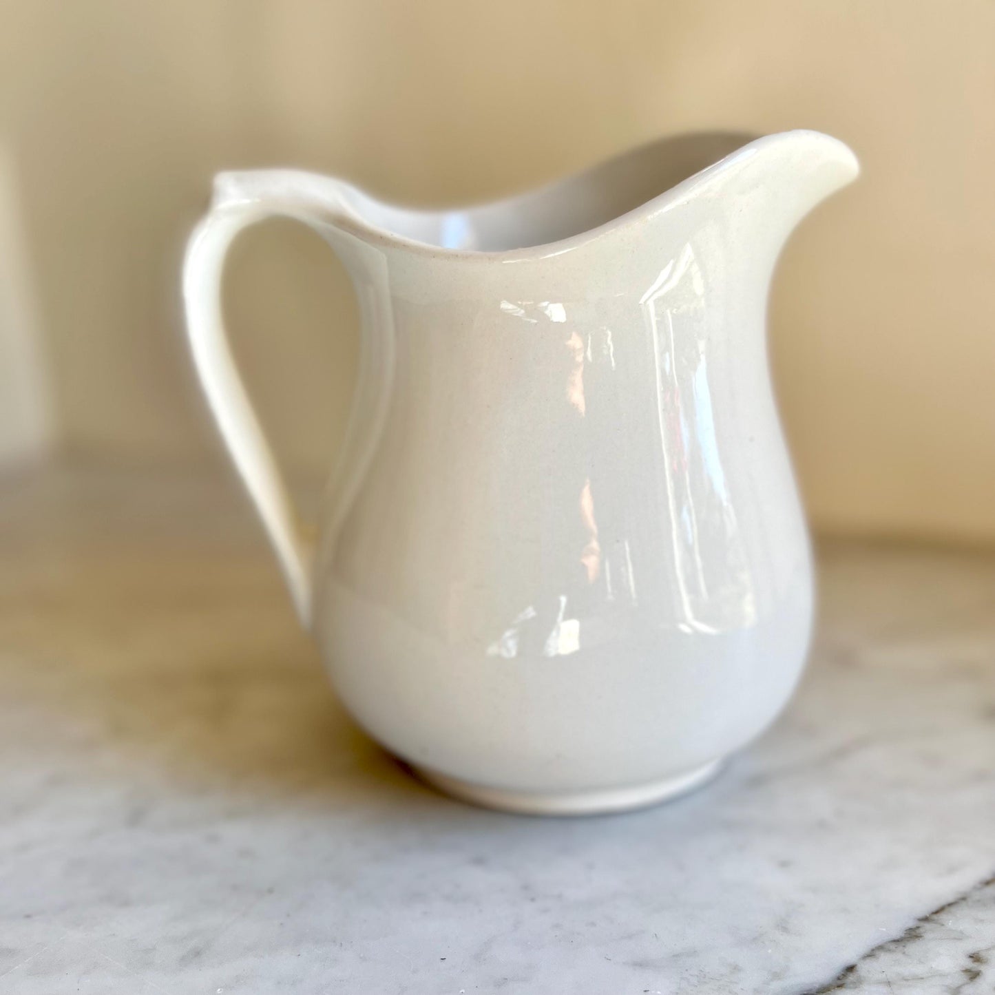 Vintage White Ironstone Pitcher: Large Farmhouse Vase, HR Wyllie, USA Made
