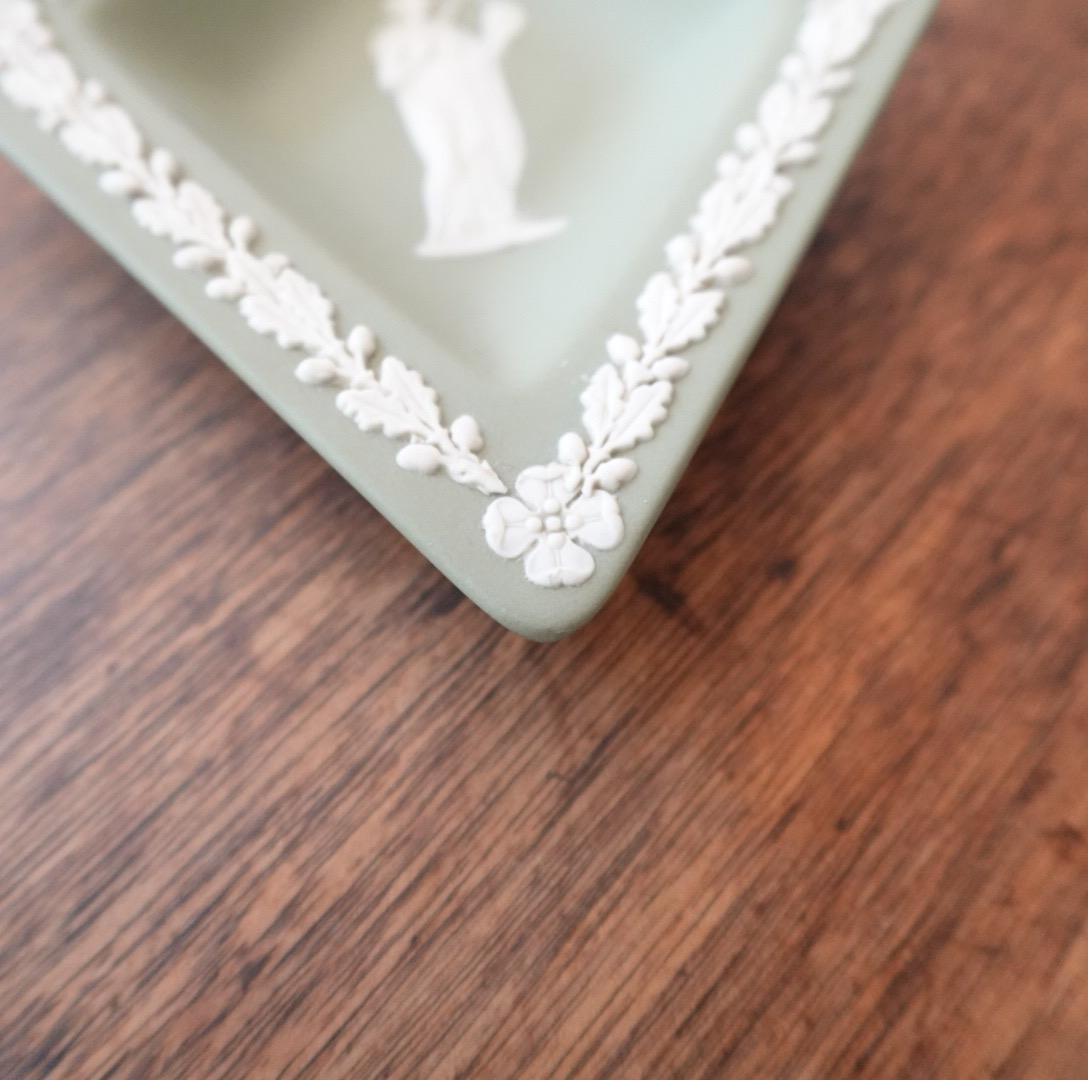 Vintage Wedgwood Sage Green Jasperware Diamond Shaped Trinket Dish - Made in England