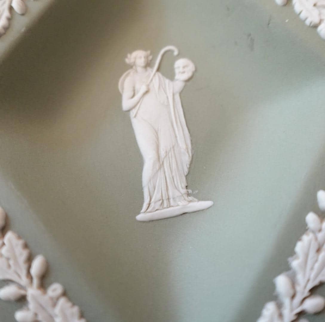 Vintage Wedgwood Sage Green Jasperware Diamond Shaped Trinket Dish - Made in England