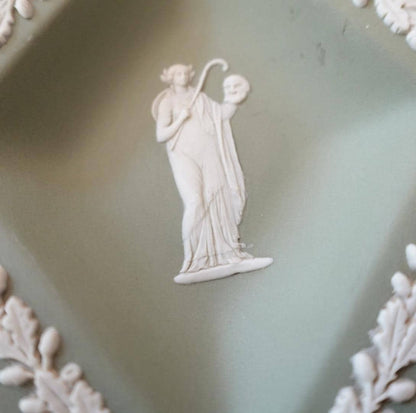 Vintage Wedgwood Sage Green Jasperware Diamond Shaped Trinket Dish - Made in England