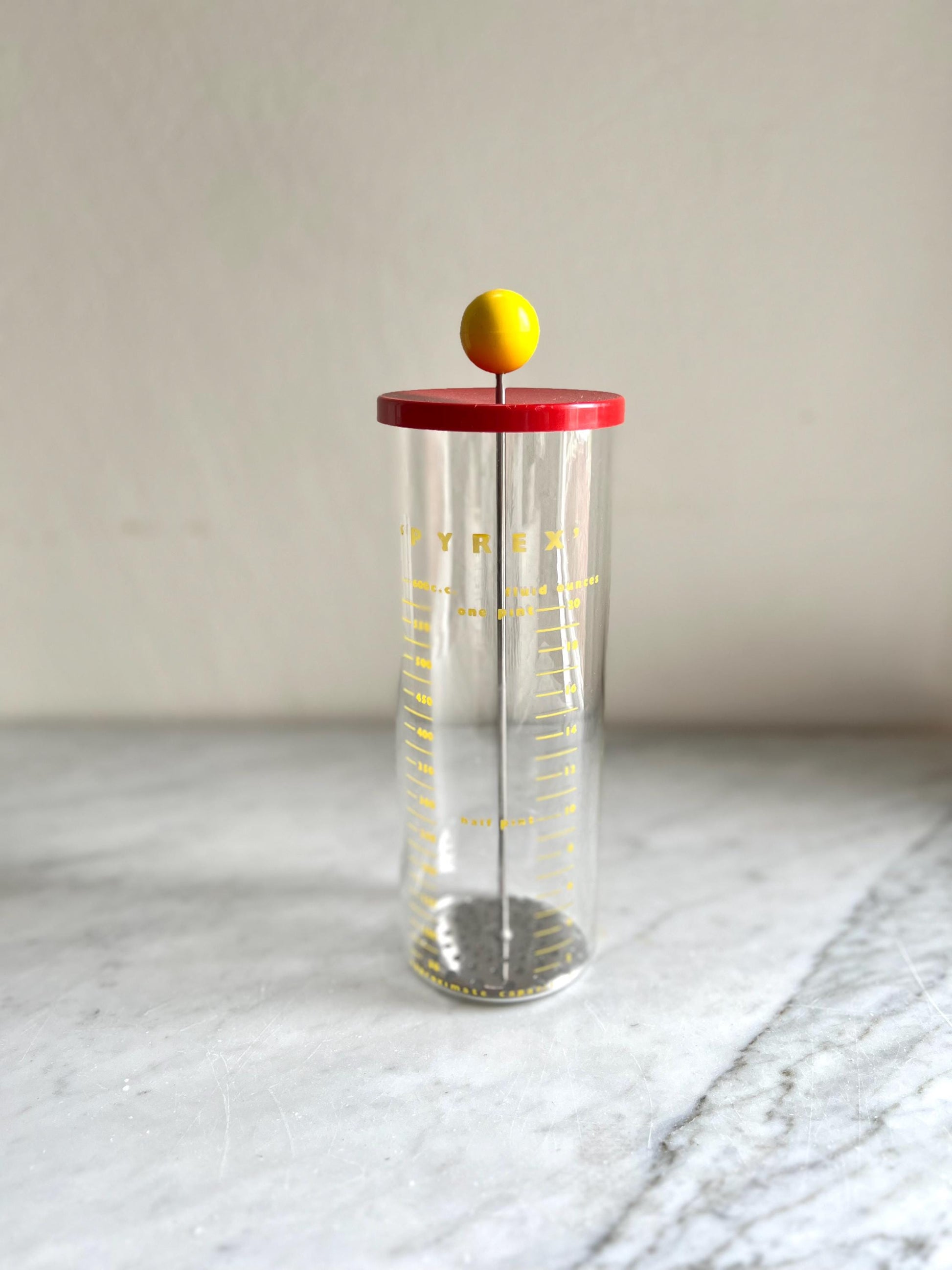 Vintage JAJ Pyrex Milk Frother: Red/Yellow Sputnik, Mid-Century Barware