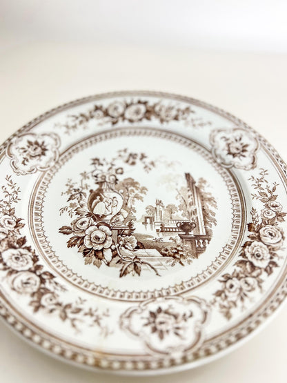 Antique Brown Transferware Plate – “Parma” by Livesley Powell & Co, Victorian Staffordshire