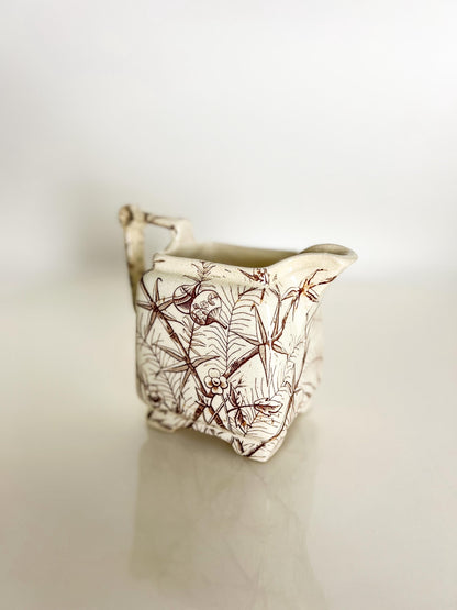 Antique Transferware Creamer: Brown Bamboo Motif, Victorian Staffordshire