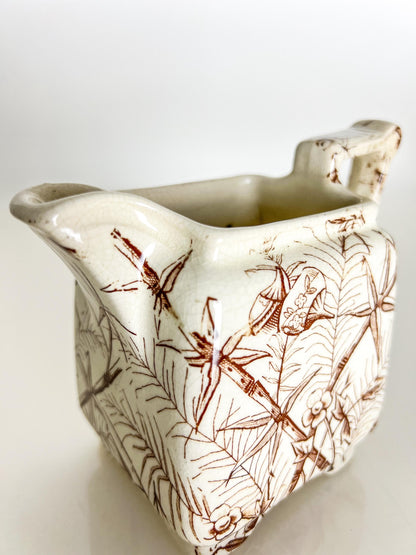 Antique Transferware Creamer: Brown Bamboo Motif, Victorian Staffordshire