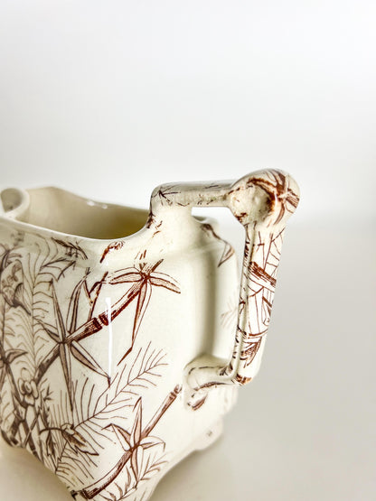 Antique Transferware Creamer: Brown Bamboo Motif, Victorian Staffordshire