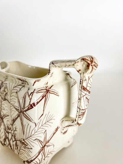 Antique Transferware Creamer: Brown Bamboo Motif, Victorian Staffordshire