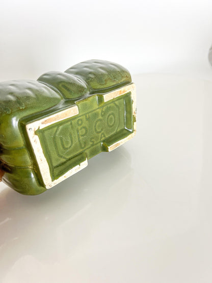 Mid-Century UPCO Green Pottery Planter: Rectangular Scalloped Succulent Pot
