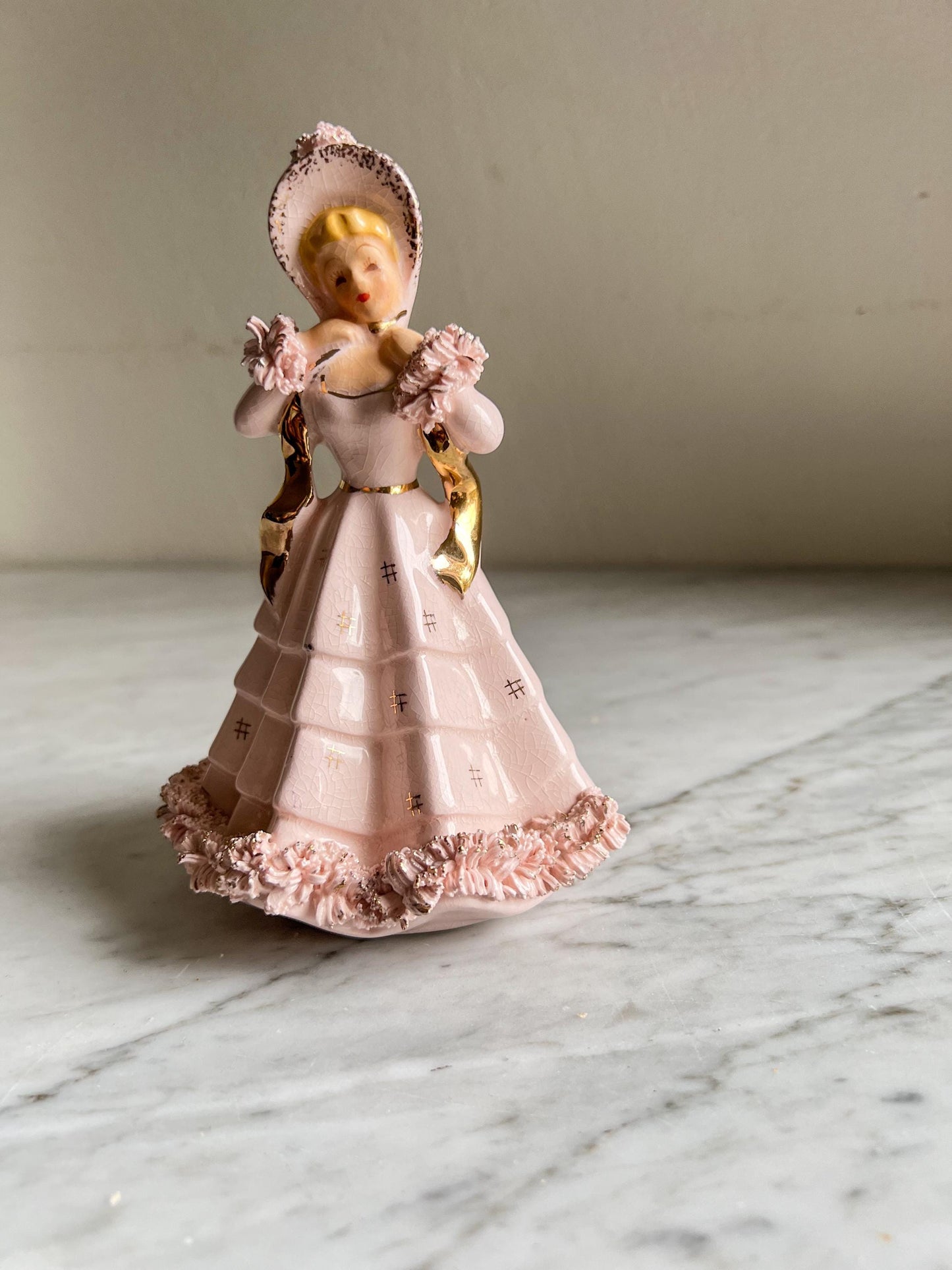 Vintage Pink Lady Planter: Southern Belle Ceramic Figurine, ArtMark Japan
