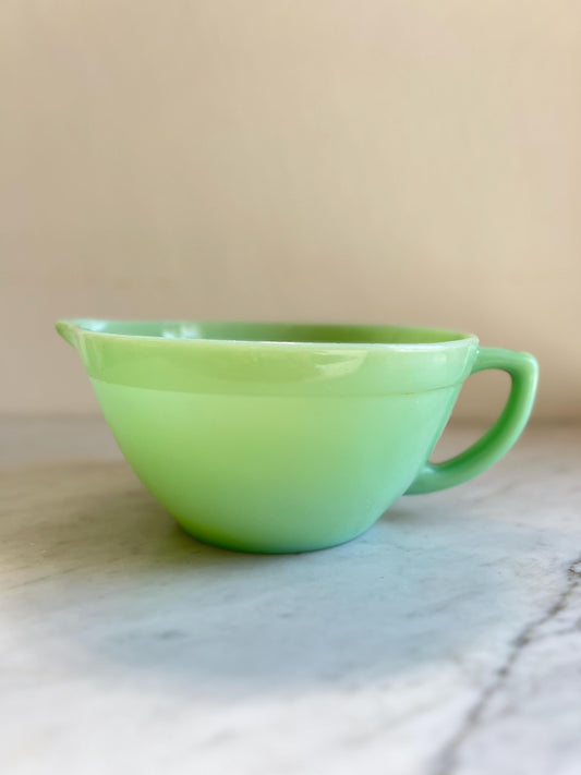 Vintage Jadeite Batter Bowl with Pour Spout & Handle — Fire-King / Anchor Hocking Green Milk Glass