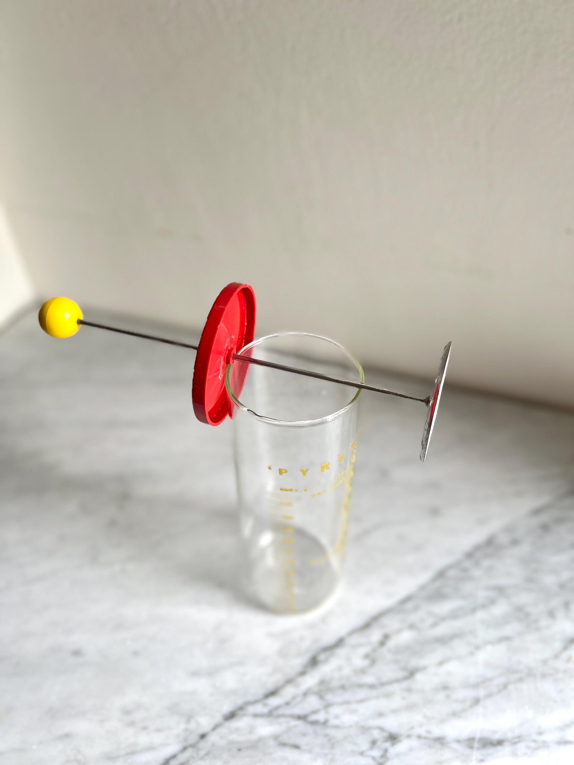 Vintage JAJ Pyrex Milk Frother: Red/Yellow Sputnik, Mid-Century Barware