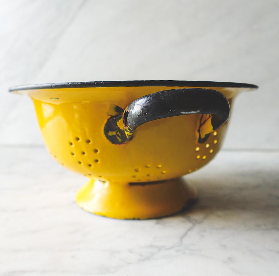 Vintage Yellow Colander Strainer Made in Poland