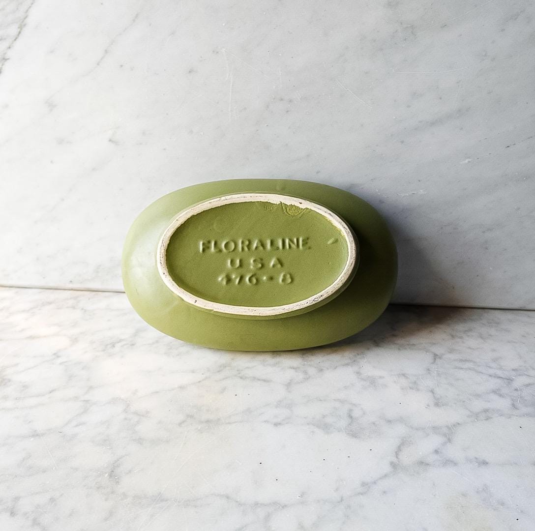 Floraline Vintage Planter, McCoy Pottery Green Shallow Vase, Vintage Flicker
