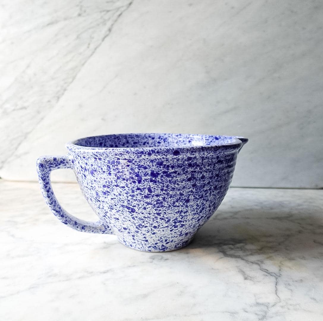 Vintage Monmouth Pottery Batter Bowl – Blue & White Splatterware Mixing Bowl (USA)