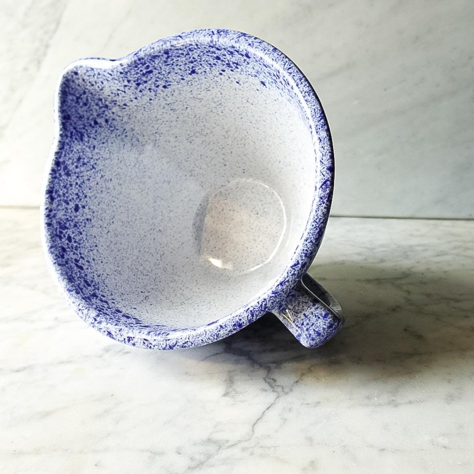 Vintage Monmouth Pottery Batter Bowl – Blue & White Splatterware Mixing Bowl (USA)