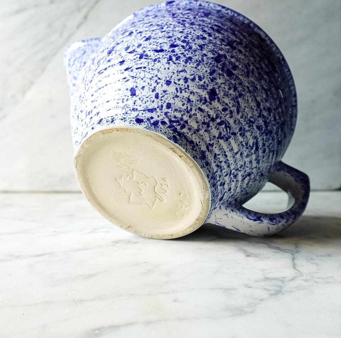 Vintage Monmouth Pottery Batter Bowl – Blue & White Splatterware Mixing Bowl (USA)