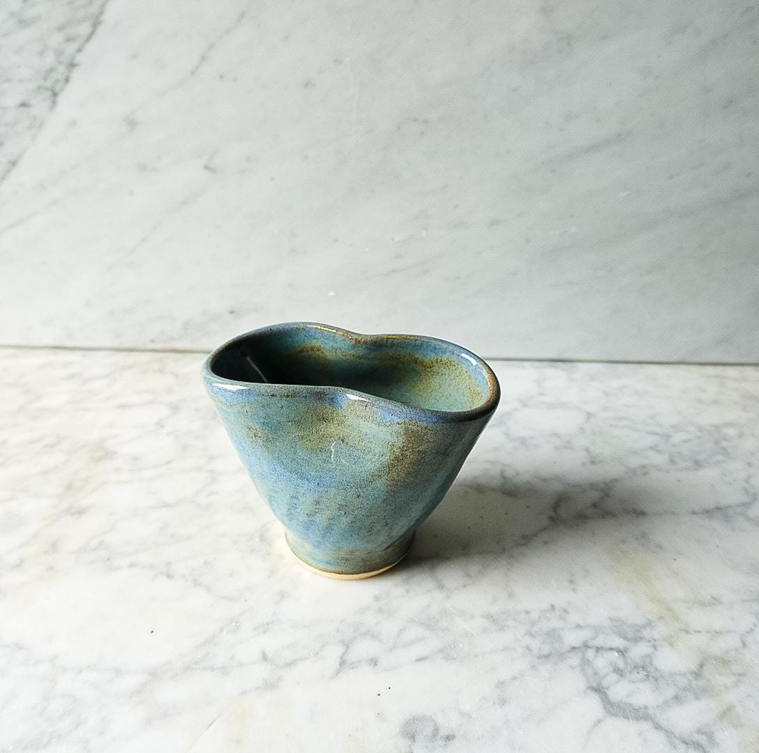 Handmade Blue Pottery Creamer: Heart Shaped Stoneware Milk Jug