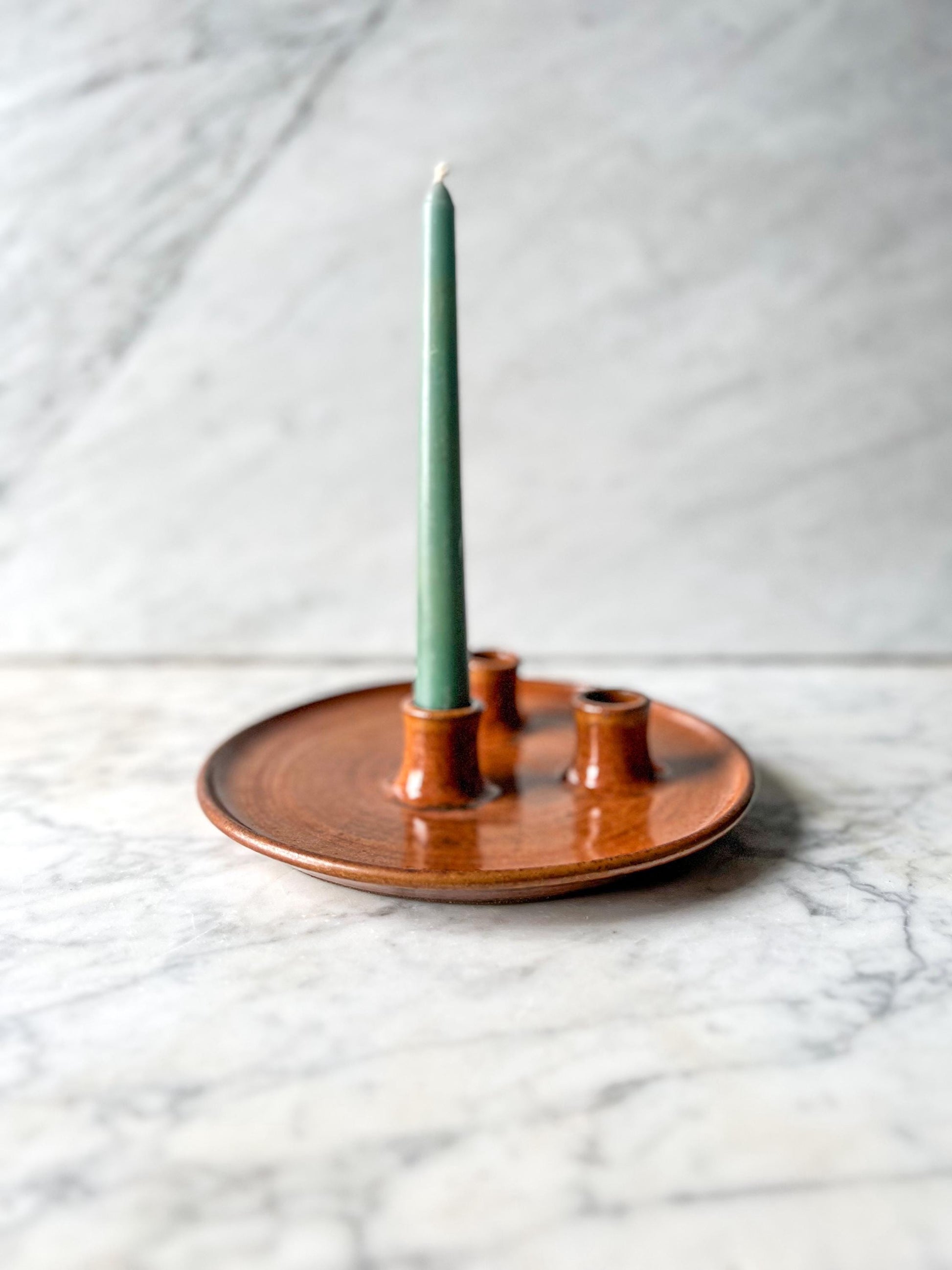 Vintage Rustic Studio Pottery 3 Candle stick holder by signed artist