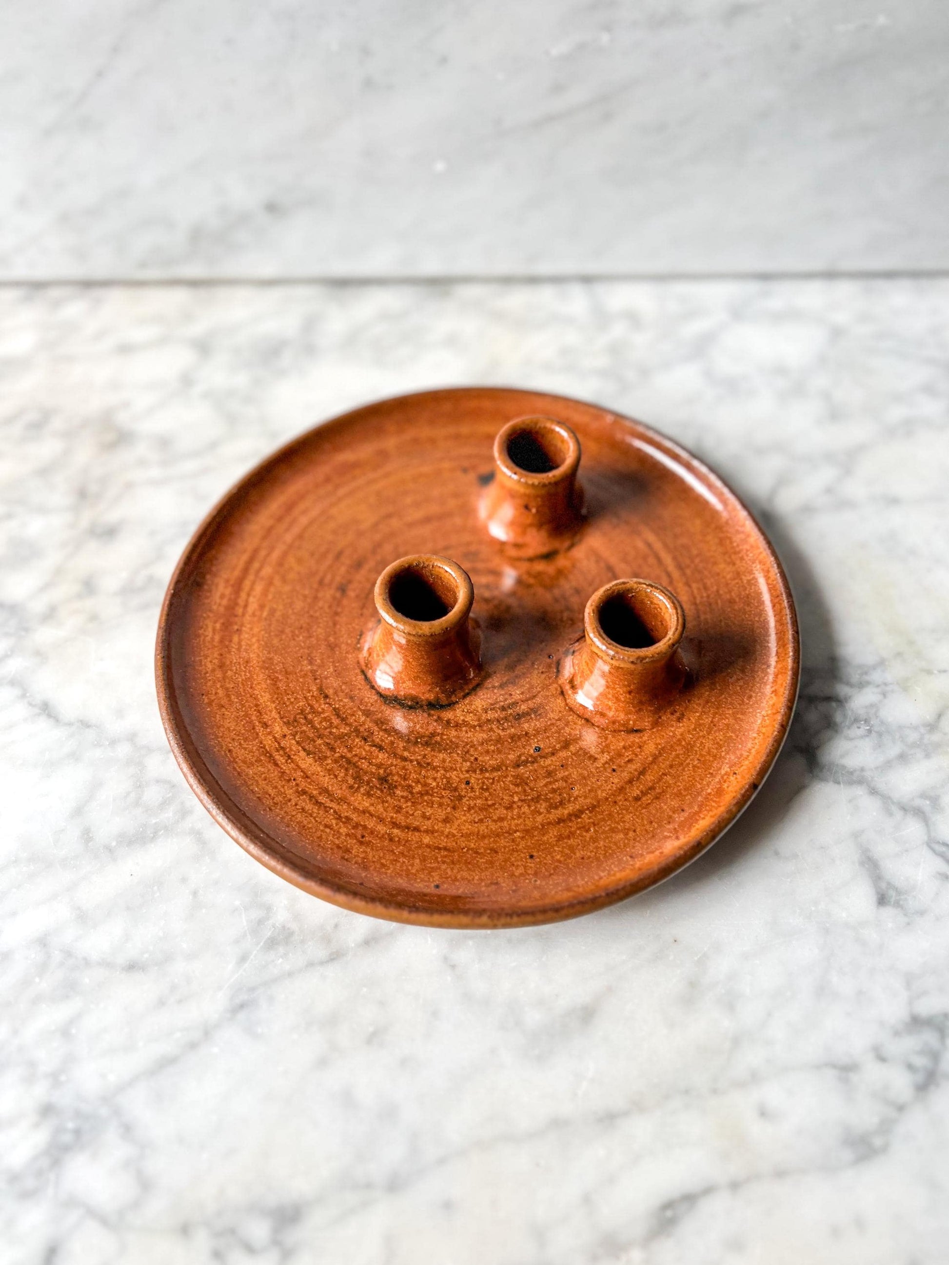 Vintage Rustic Studio Pottery 3 Candle stick holder by signed artist