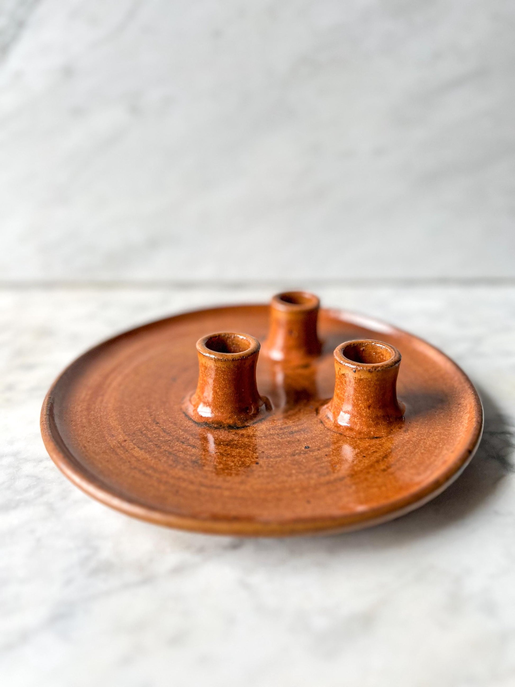 Vintage Rustic Studio Pottery 3 Candle stick holder by signed artist