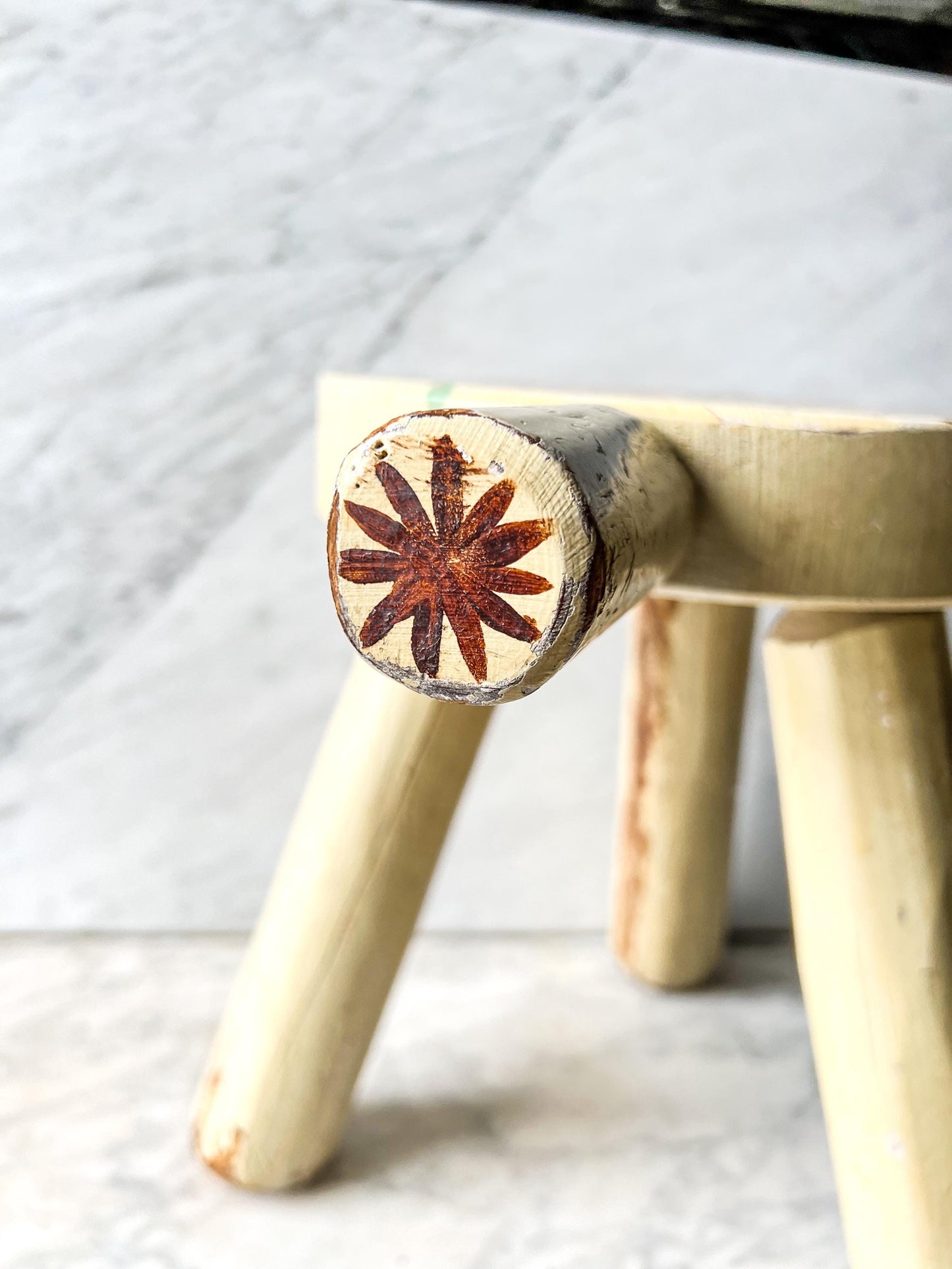 Vintage Yellow WHG Hindeloopen Milking Stool. Hand Painted Dutch. Netherlands