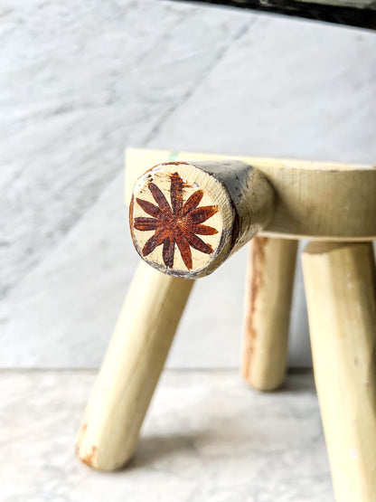 Vintage Yellow WHG Hindeloopen Milking Stool. Hand Painted Dutch. Netherlands