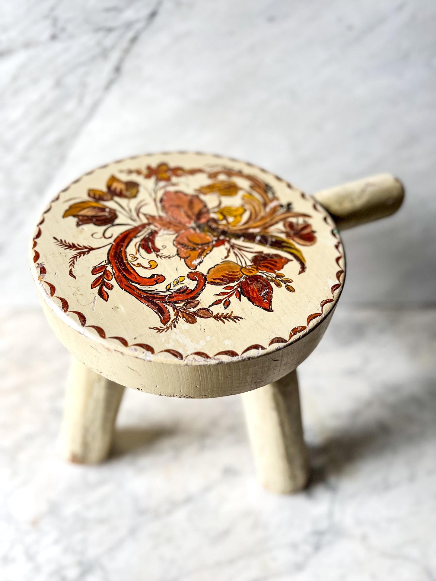 Vintage Yellow WHG Hindeloopen Milking Stool. Hand Painted Dutch. Netherlands