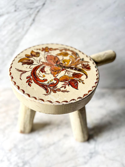 Vintage Yellow WHG Hindeloopen Milking Stool. Hand Painted Dutch. Netherlands