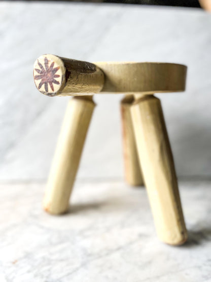 Vintage Yellow WHG Hindeloopen Milking Stool. Hand Painted Dutch. Netherlands