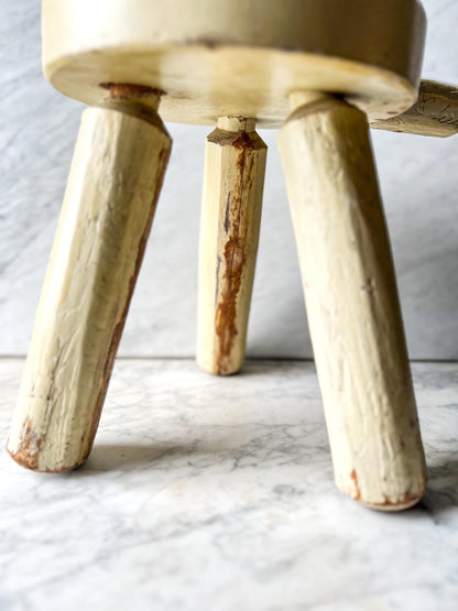 Vintage Yellow WHG Hindeloopen Milking Stool. Hand Painted Dutch. Netherlands