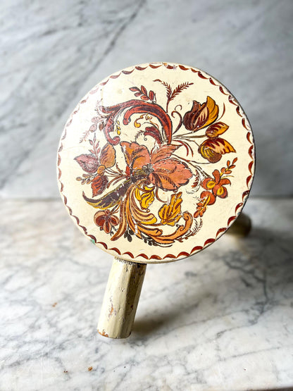 Vintage Yellow WHG Hindeloopen Milking Stool. Hand Painted Dutch. Netherlands
