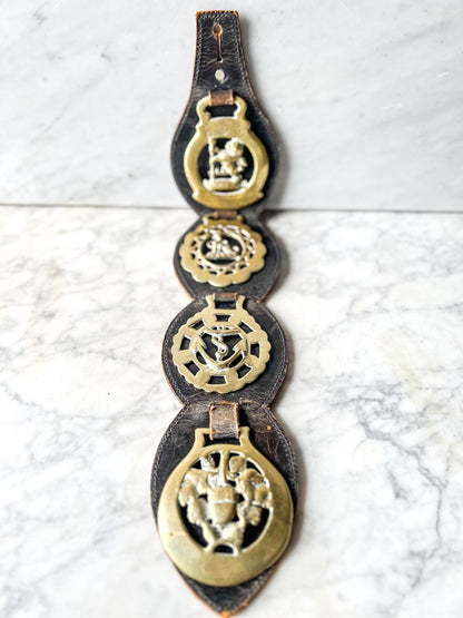 Vintage Mounted English Horse Brass on Leather Strap