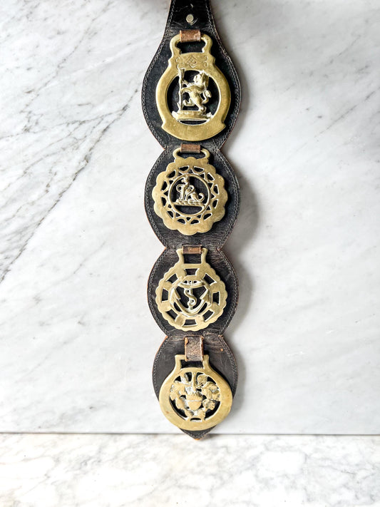 Vintage Mounted English Horse Brass on Leather Strap