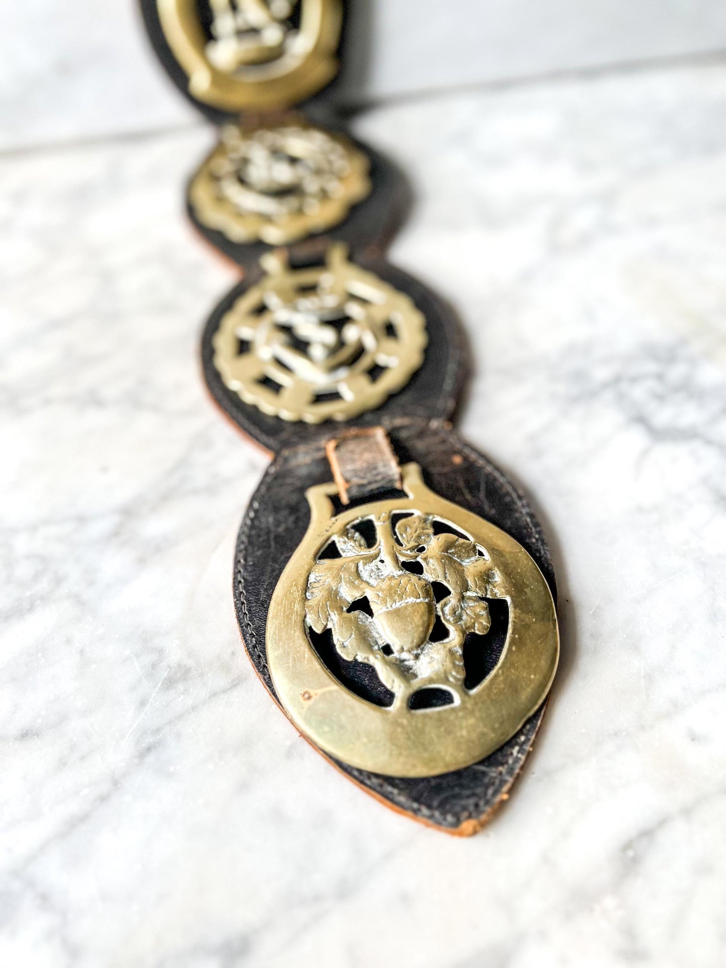 Vintage Mounted English Horse Brass on Leather Strap