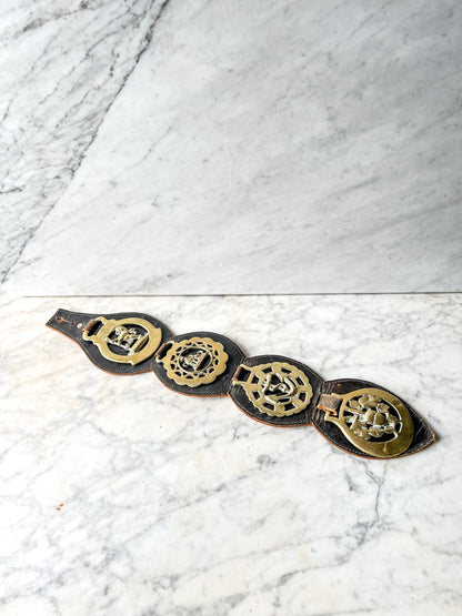 Vintage Mounted English Horse Brass on Leather Strap