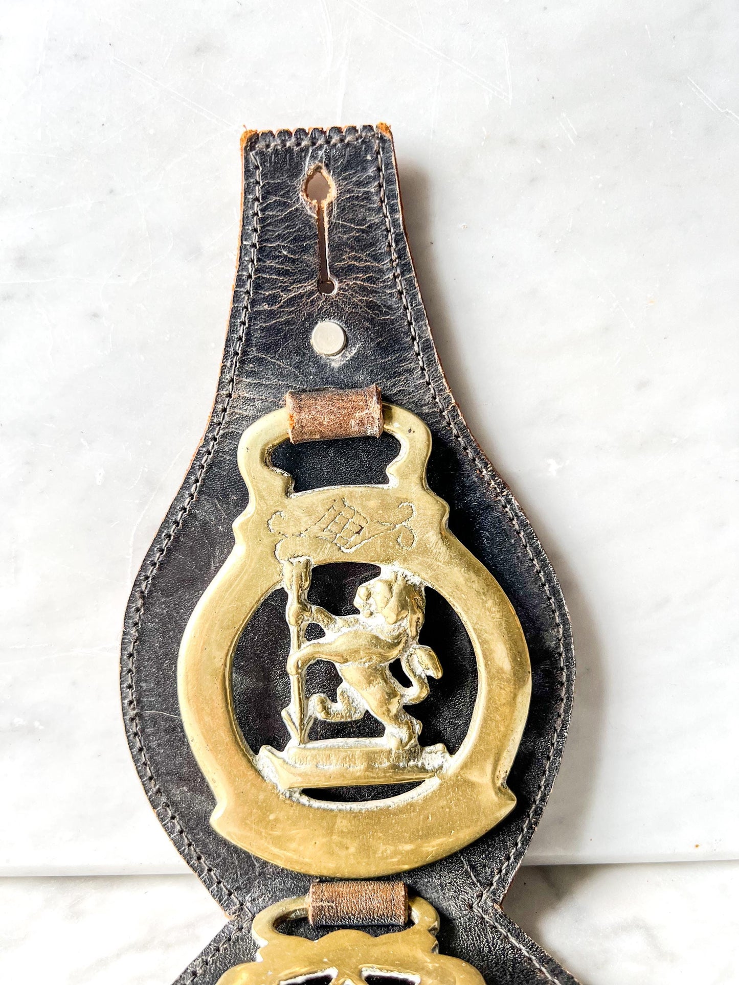Vintage Mounted English Horse Brass on Leather Strap