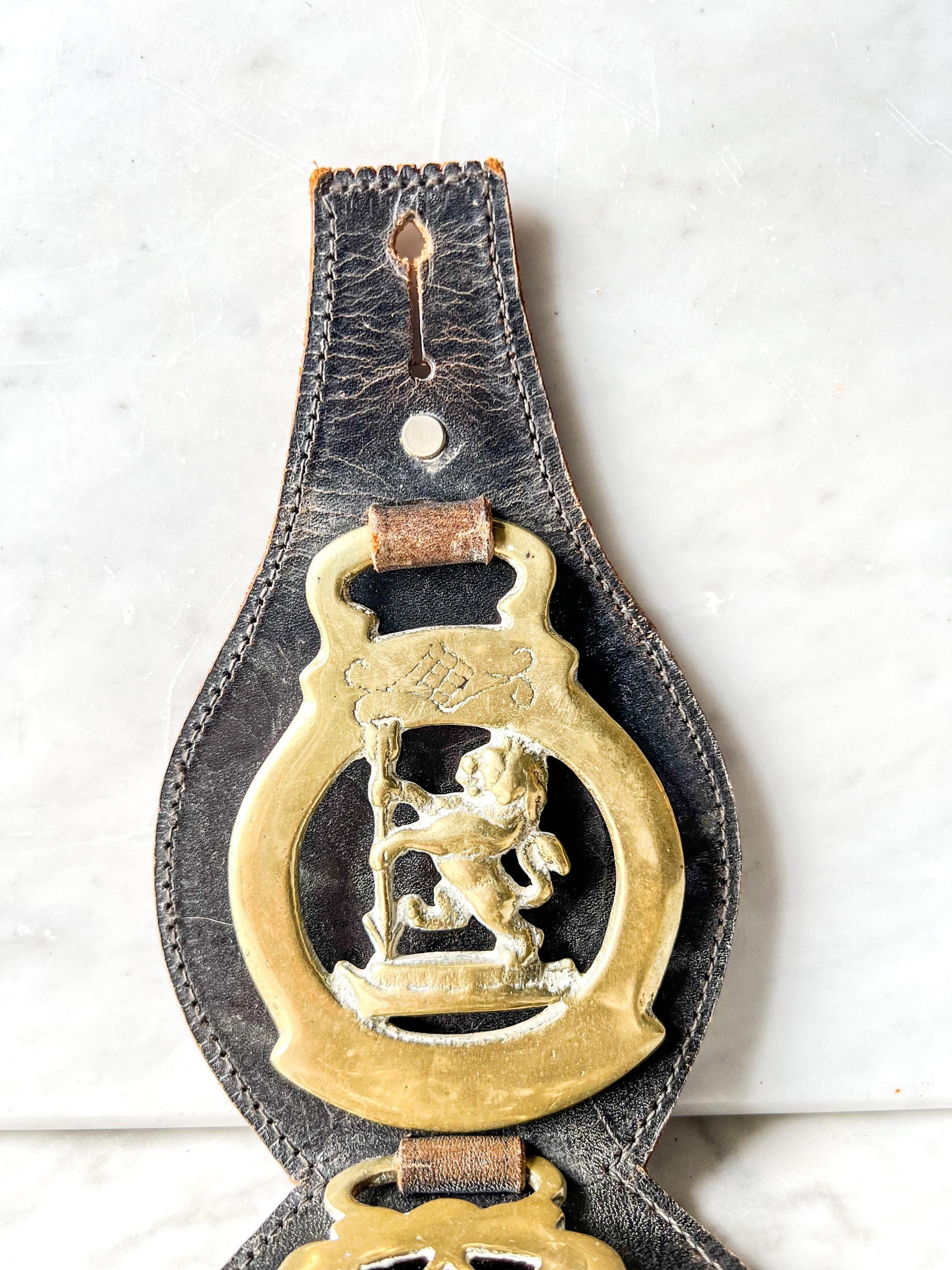 Vintage Mounted English Horse Brass on Leather Strap