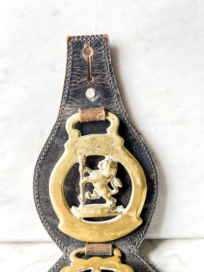Vintage Mounted English Horse Brass on Leather Strap