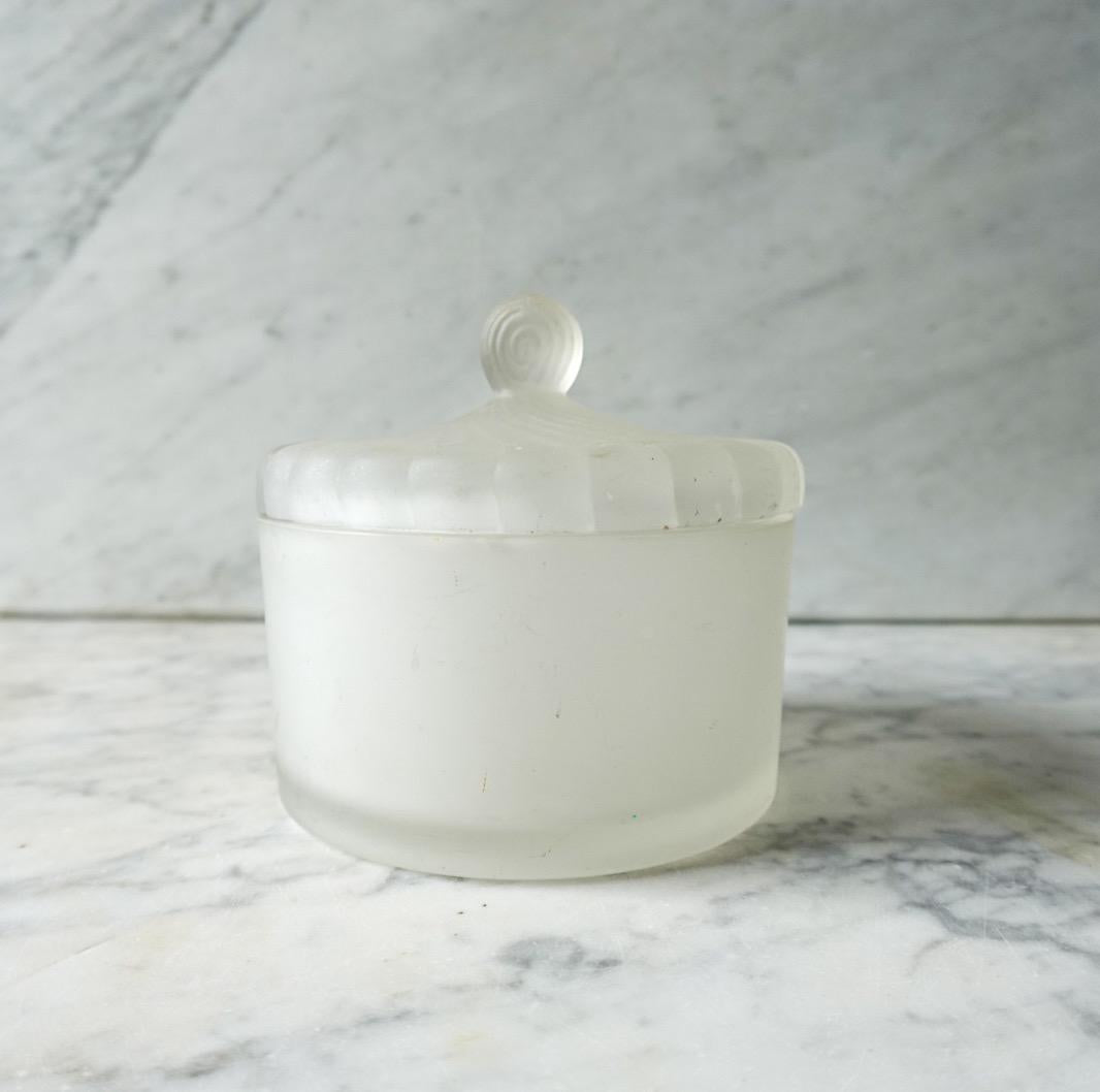 Vintage Art Deco Satin Glass Trinket Box: Royal Secret Powder Cache Pot