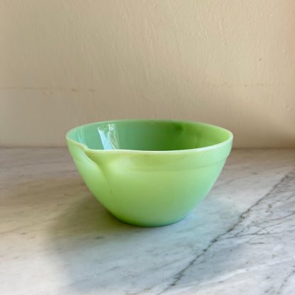 Vintage Jadeite Batter Bowl with Pour Spout & Handle — Fire-King / Anchor Hocking Green Milk Glass